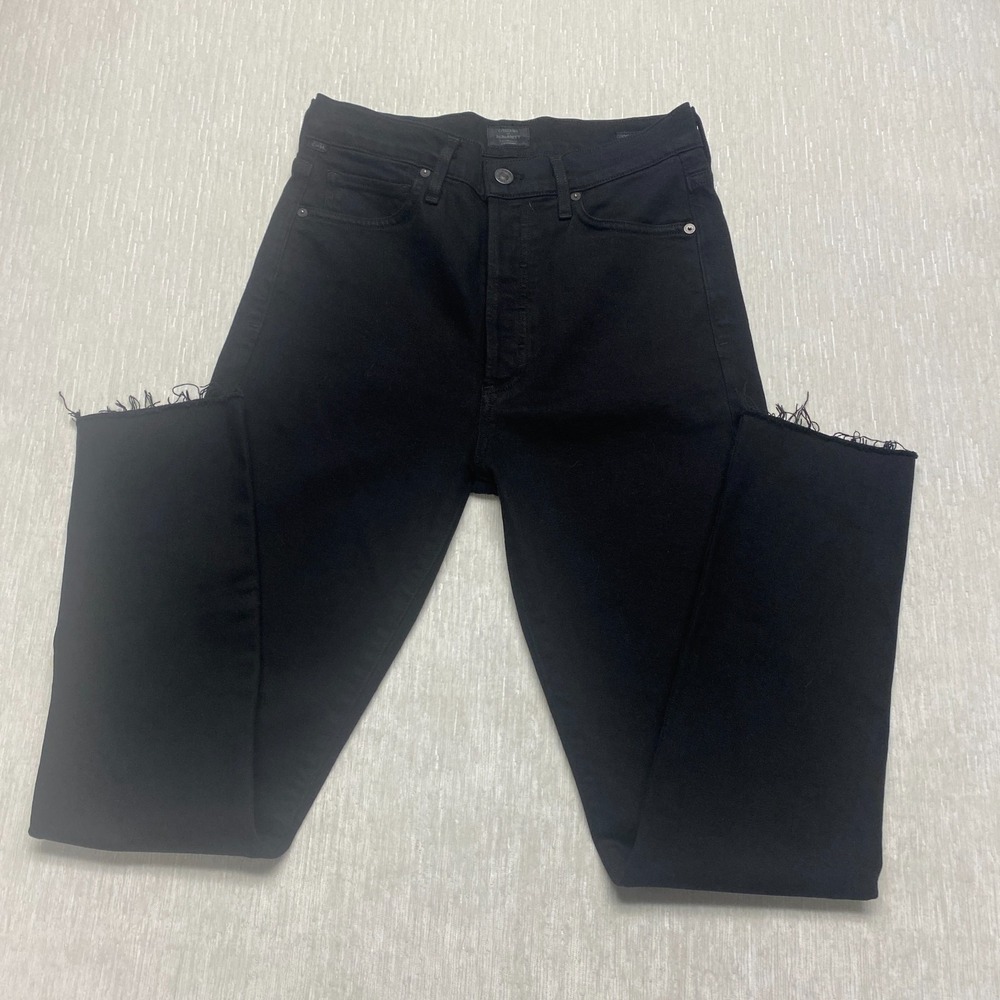 Citizens Of Humanity Olivia Slim Ankle Jeans Womens 27 Black High Rise Raw Hem